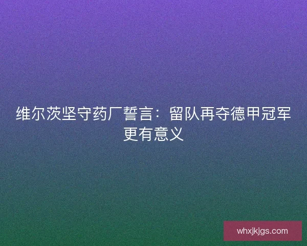 维尔茨坚守药厂誓言：留队再夺德甲冠军更有意义